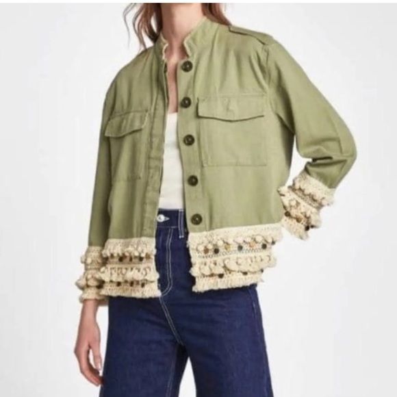 Zara Jackets & Blazers - Zara Woman Outerwear Bohemian Fringe Jacket Olive Army Green Size: L